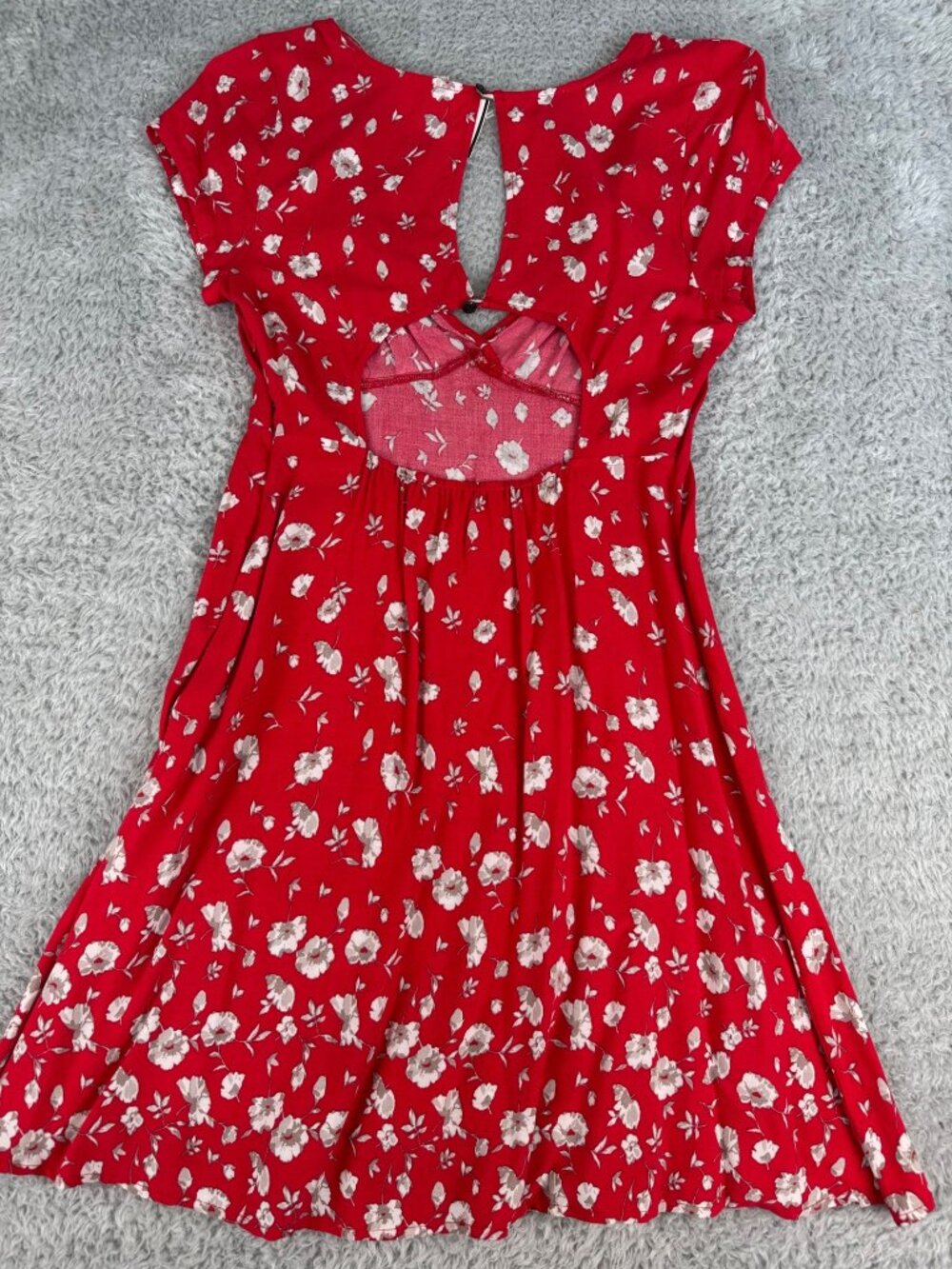 Free People Red Floral Print Keyhole Back Dress 10 Travel Comfort Light Dining - Picture 5 of 16